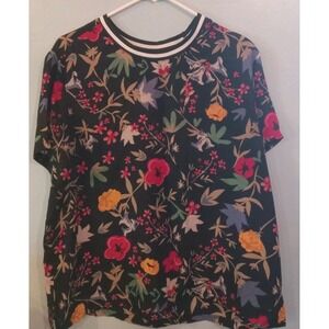 Womens Harvey Bernard Sz XL black‎ floral shirt blouse top short Sleeve